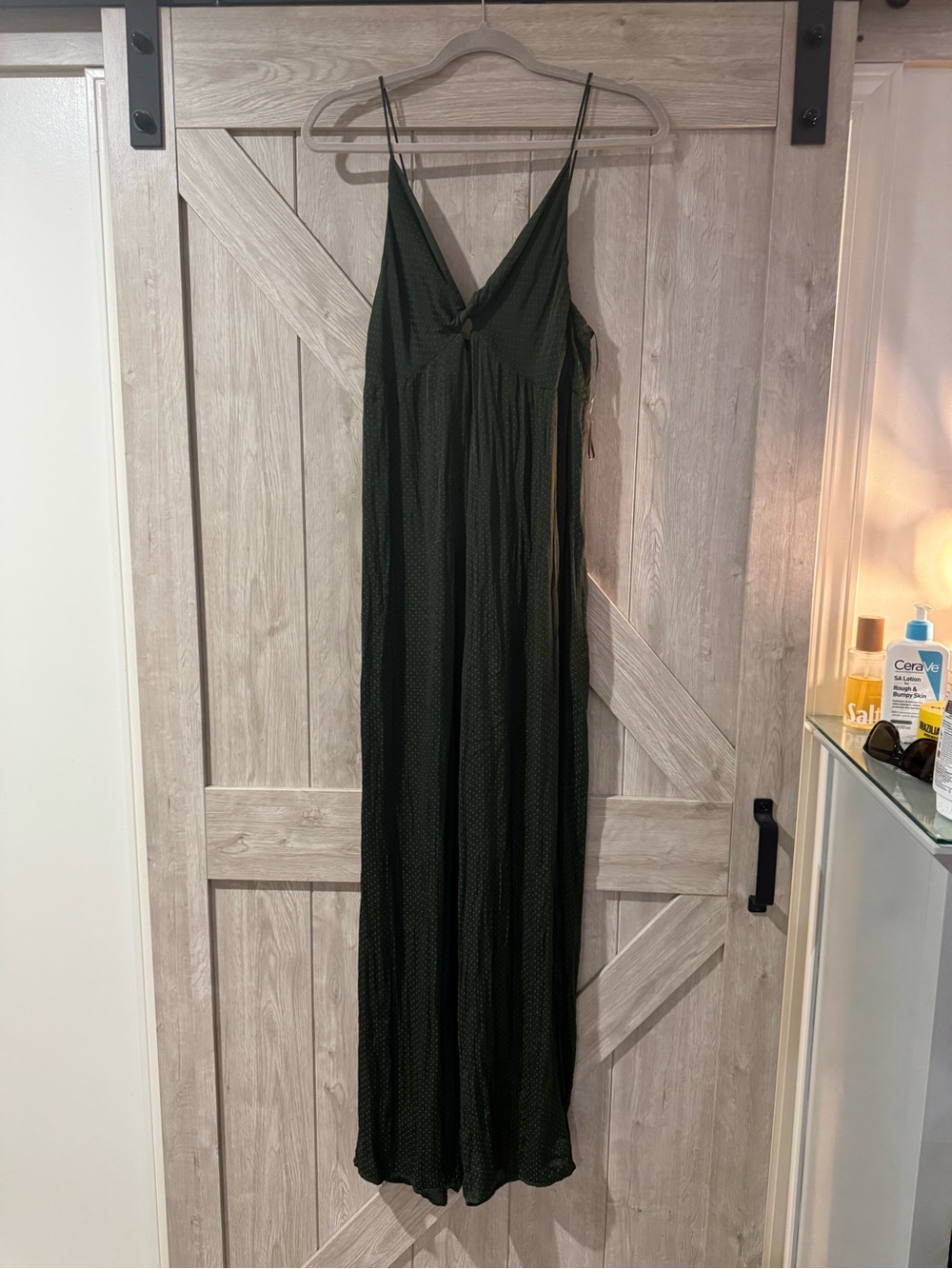 Ya Los Angeles Dark Green Spaghetti-Strap Jumpsuit